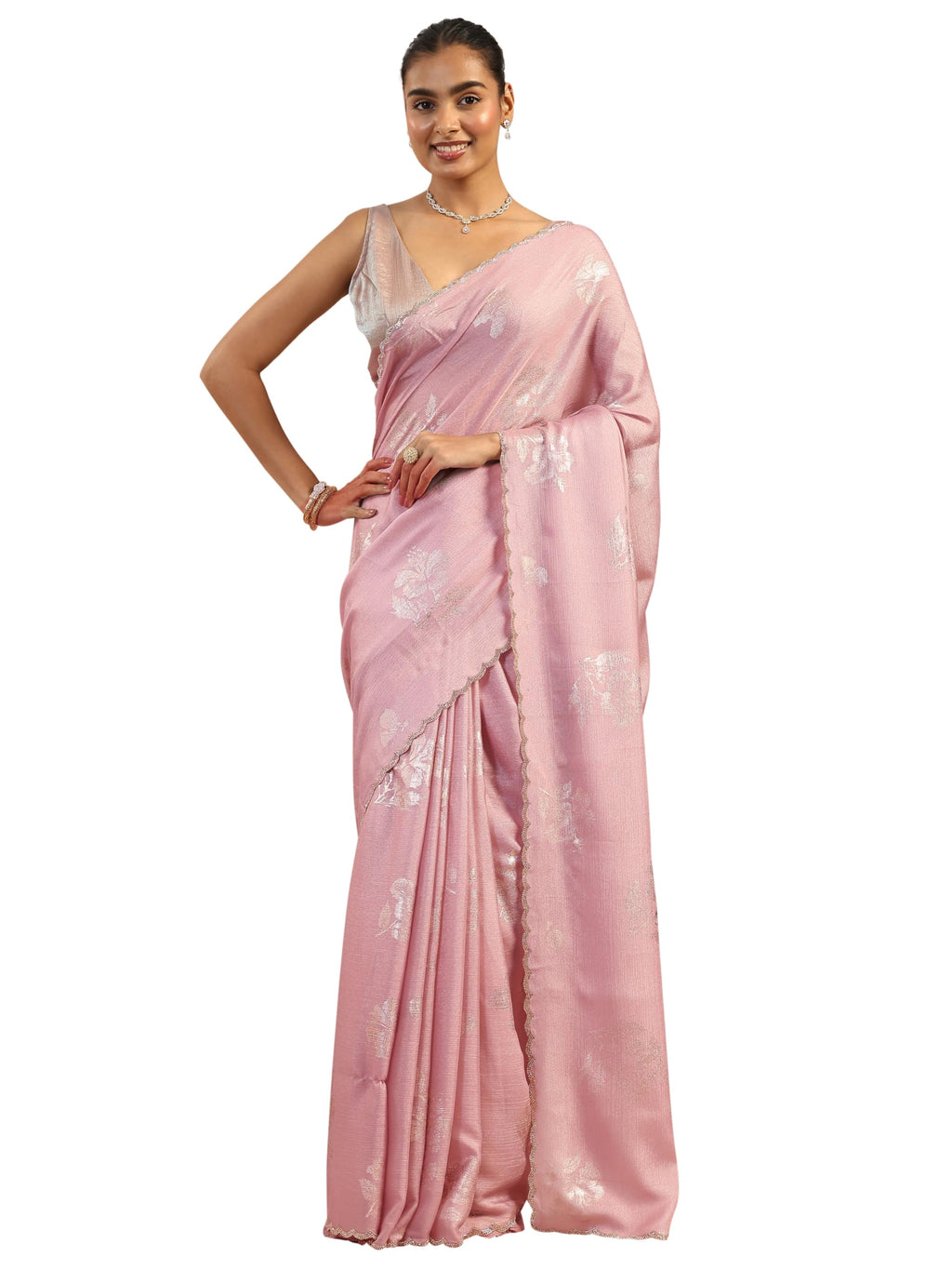 Libas Printed Chinon Saree With Unstitched Blouse Piece
