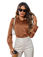 Indoprimo WomenS Solid Satin Casual Shirt | Stylish Western Long Sleeve Shirt For Women