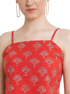 POPWINGS Casual Hankie Cotton Sustainable Bagru Print Crop Top for Women || Square Neck Crop Top for Women || Sleeveless Crop To