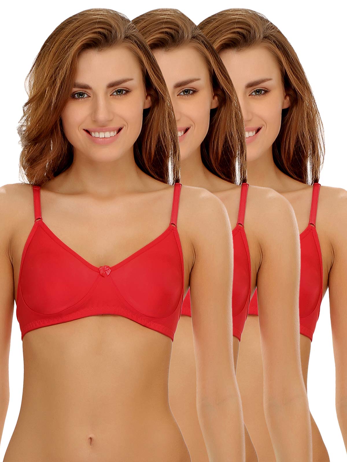Clovia WomenS Pack Of 3 Cotton Rich Non-Padded Wirefree T-Shirt Bra In Multicolor (Combrc021_Multi-Coloured_36B)