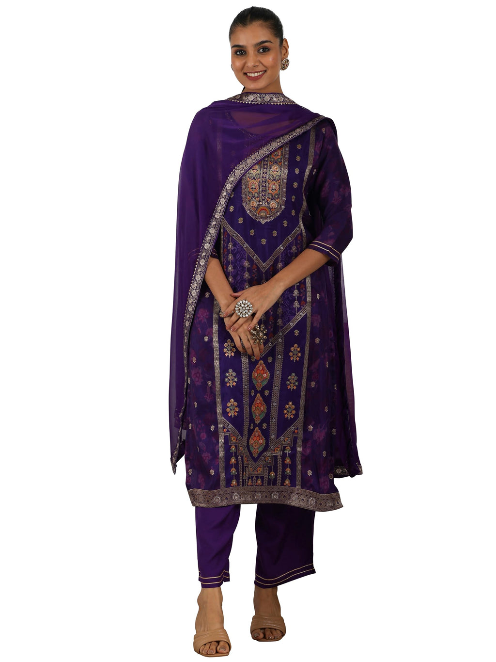 Libas WomenS Silk Blend Kurta Set (48656_Purple