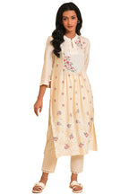 W For Woman Floral Calf Length Rayon Blend Woven Women'S Kurta Pant Set (Ecru,3Xl)