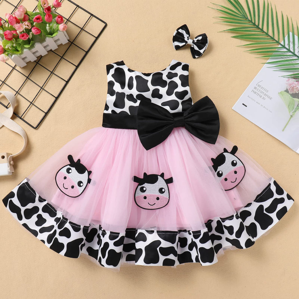 Newborn Toddler Baby Girl Green Christmas Outfits 2PCS Halloween Cow Princess Birthday Tea Party Tutu Dress Bow Cake Smash Layer