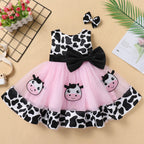 Newborn Toddler Baby Girl Green Christmas Outfits 2PCS Halloween Cow Princess Birthday Tea Party Tutu Dress Bow Cake Smash Layer
