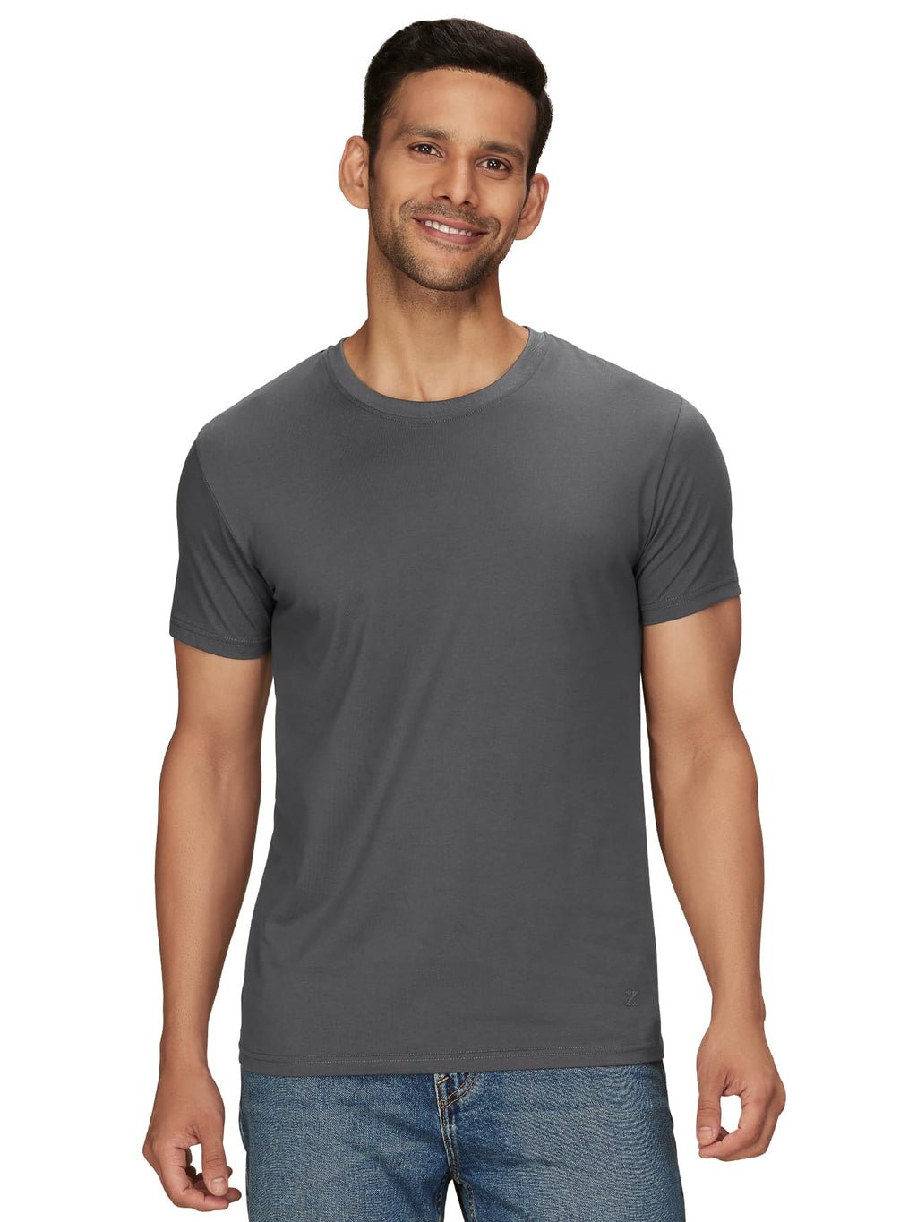 XYXX Mens Solid Regular Fit T-Shirt (XY_CR15_Tshirt_2_Merlot Maroon+Anchor Grey