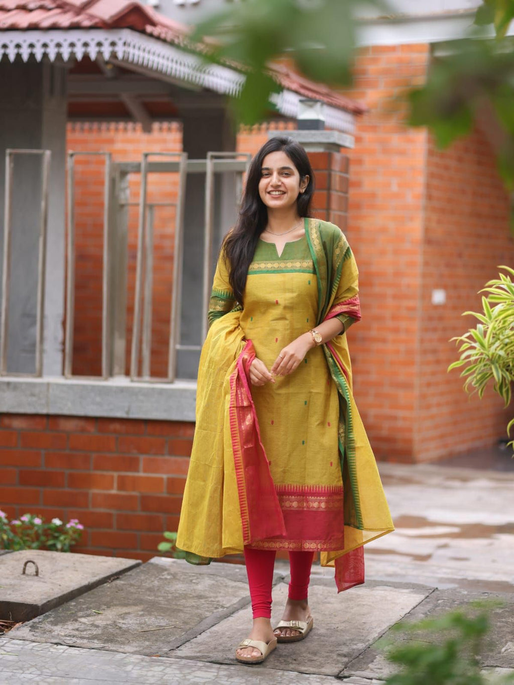 ANNI DESIGNER Womens Rayon Viscose Straight Printed Kurta with Dupatta (Kozikod Yellow_XL_Yellow_X-Large)