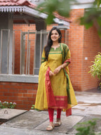 ANNI DESIGNER Womens Rayon Viscose Straight Printed Kurta with Dupatta (Kozikod Yellow_XXL_Yellow_XX-Large)