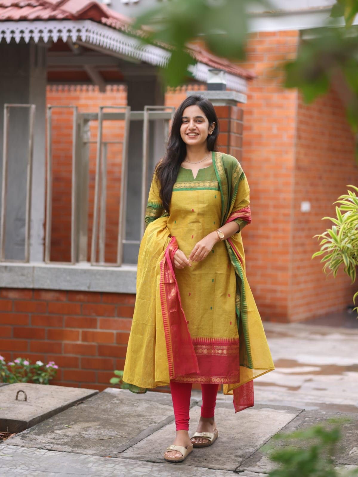 ANNI DESIGNER Womens Rayon Viscose Straight Printed Kurta with Dupatta (Kozikod Yellow_XXL_Yellow_XX-Large)