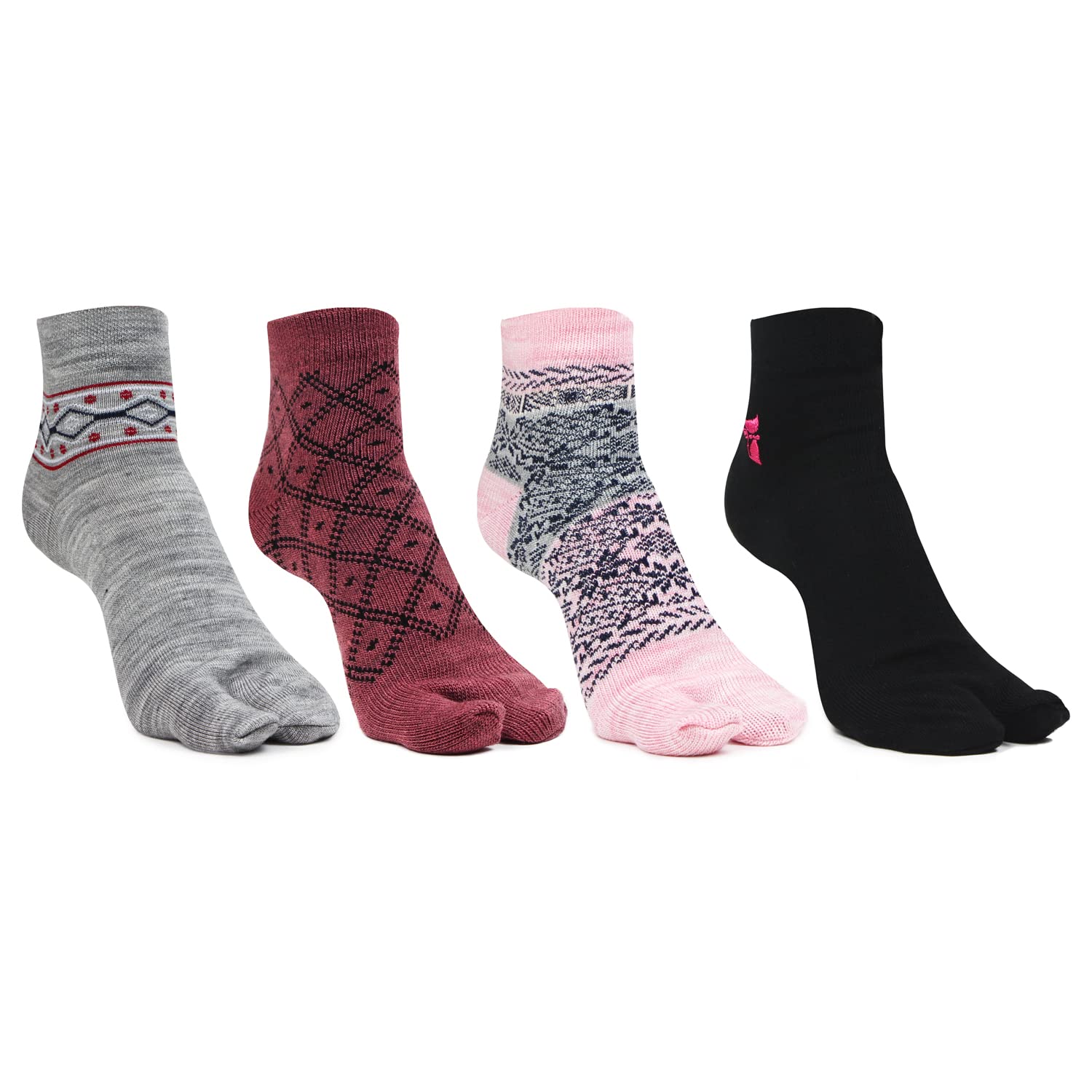 Bonjour Ankle Length Woolen Thumb Socks For Women- Pack of 4