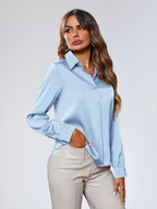 Indoprimo WomenS Solid Satin Casual Shirt | Stylish Western Long Sleeve Shirt For Women