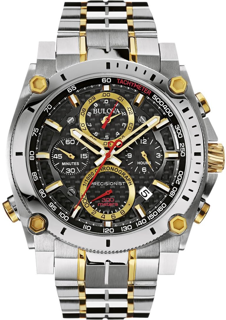 Bulova Men's Icon Precisionist Two-Tone Stainless Steel 8-Hand Chronograph with Gold and Red Accents Style: 98B228