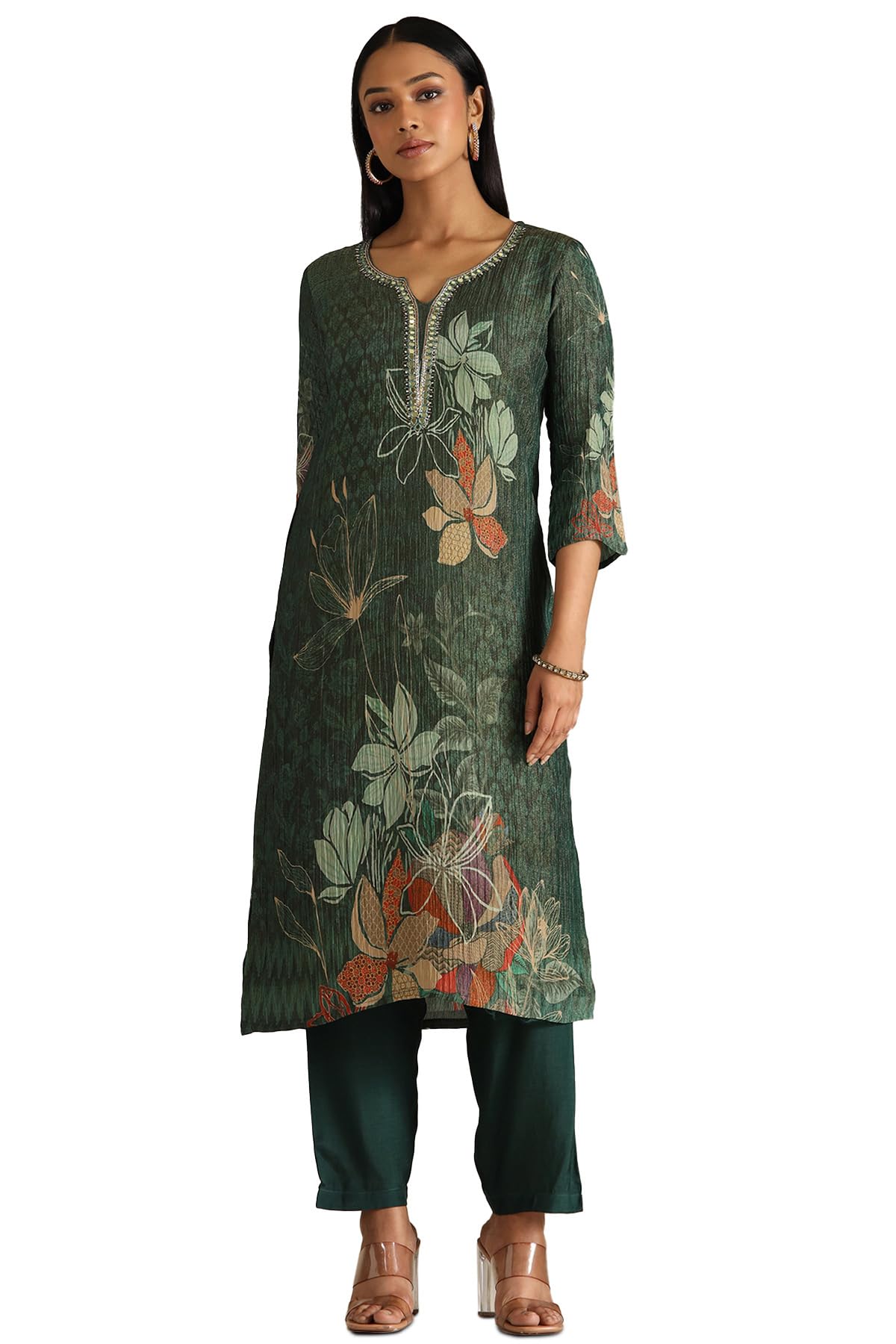 Soch Women Tissue Floral Print Kurta Set with Mirror Work