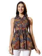 Stylum Womens Multicolor Ethnic Printed Cotton Shirt Collar Top