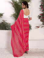 Satrani Womens Georgette Zari Work Ready To Wear Saree with Unstitched Blouse Piece