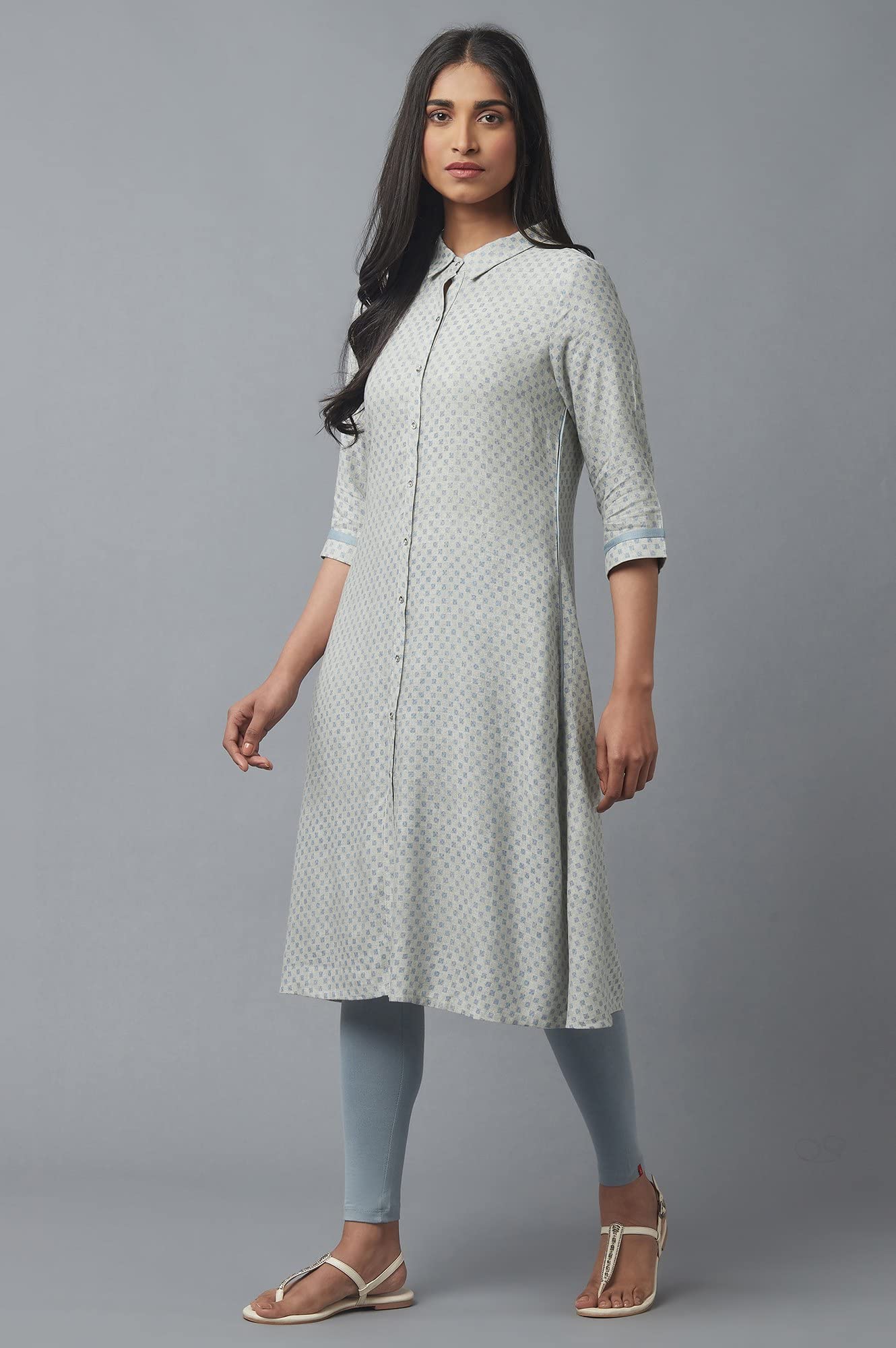 W For Woman Rayon Checked Shirt Collar A Line Kurta For Women