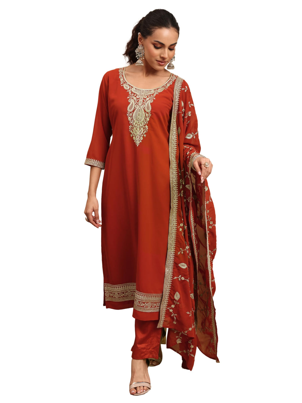 Libas Embroidered Georgette Straight Kurta For Women (51974Xxl)