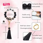 BAOSIWA Silicone Beaded Nana Bracelet Keychain Black Leopard Wristlet Key Ring Bangle Chains Christmas Gifts for Women Grandma w