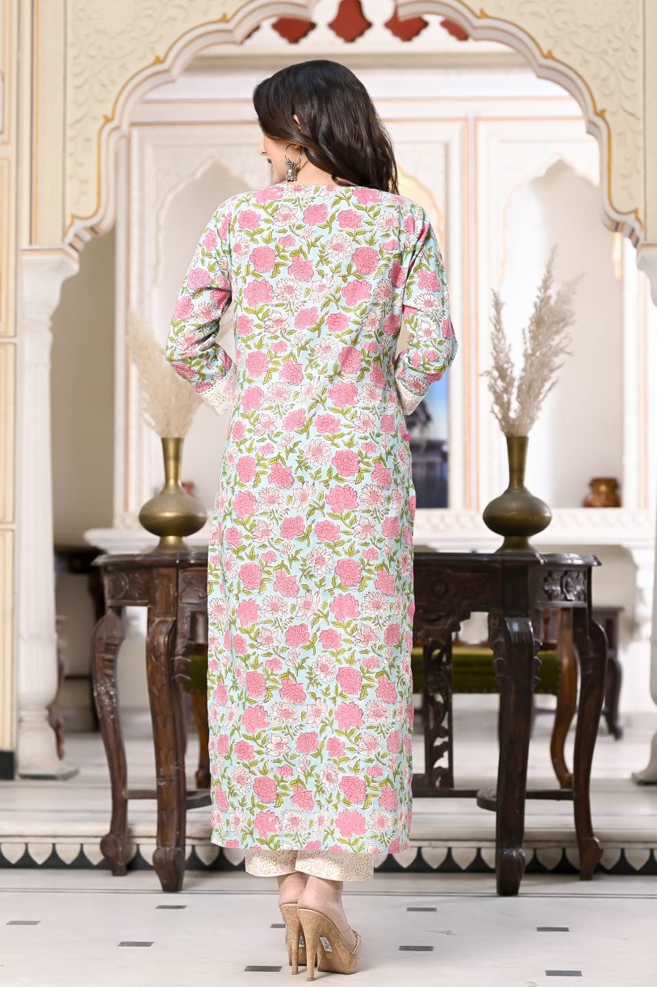 ANNI DESIGNER Womens Cotton Blend Straight Printed Kurta with Pant & Dupatta (Spring Green-SNW_M_Green_Medium)