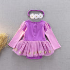 Dressy Daisy Baby Girls Princess Onesie Costume Romper Bodysuit Halloween Birthday Dress Up with Headband Purple