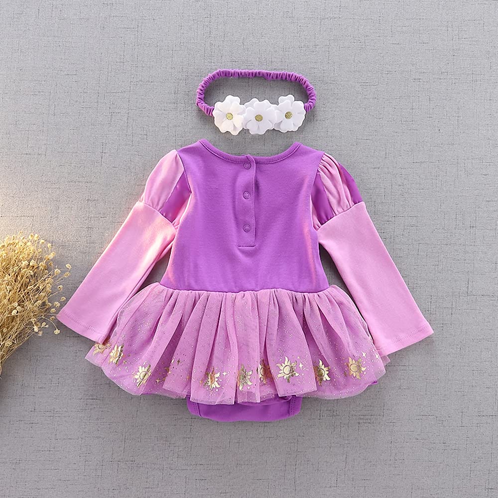 Dressy Daisy Baby Girls Princess Onesie Costume Romper Bodysuit Halloween Birthday Dress Up with Headband Purple