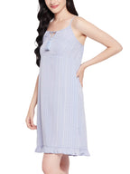Clovia Women'S Crepe Striped Resort Wear Slip Dress With Ruffles (Rw0055P03_Blue)