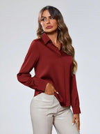 Indoprimo WomenS Solid Satin Casual Shirt | Stylish Western Long Sleeve Shirt For Women