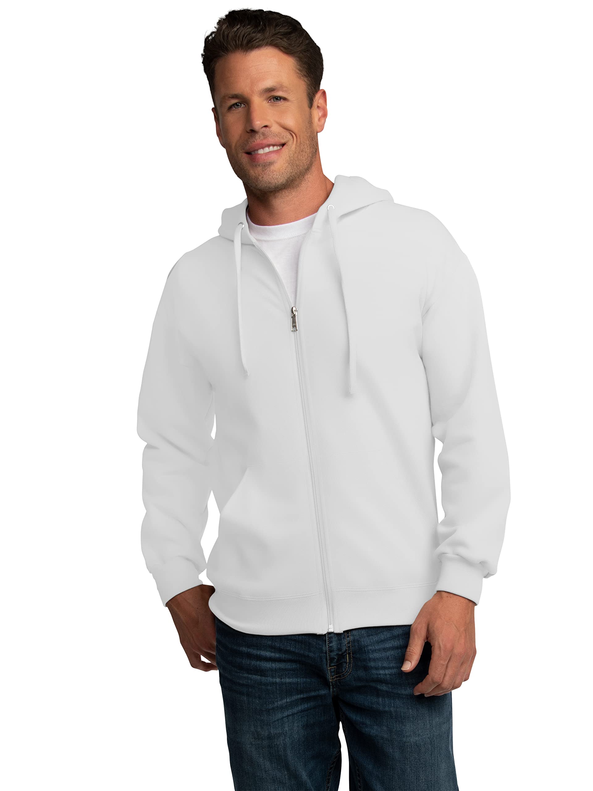 Fruit of the Loom Eversoft Fleece Hoodies, Pullover, Moisture Wicking & Breathable, Sizes S-4x, White Full Zip, Small
