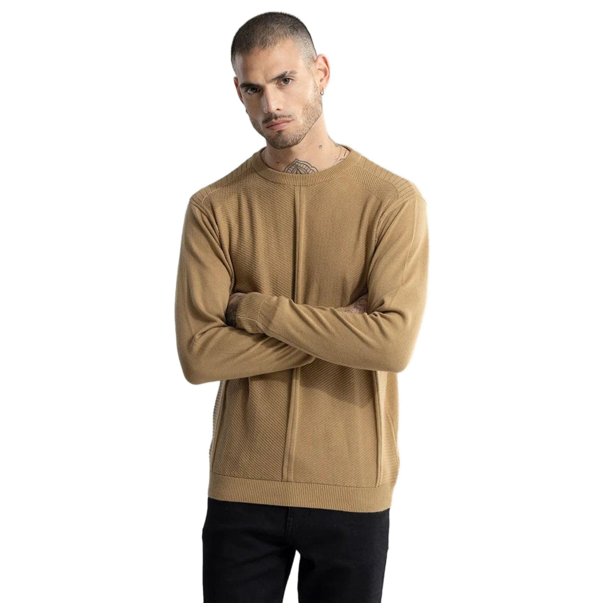 Snitch MenS Textured| SelfDesign Sweaters | Casual Wear| College Lounge Wear Streetwear Style | Cotton Crew Full Sleeve Slim F