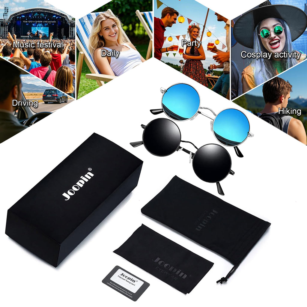Joopin Round Sunglasses Steampunk Teashade Circle Sun Glasses Polarized UV400 Halloween Costume Shades for Men Women (Black + Mi