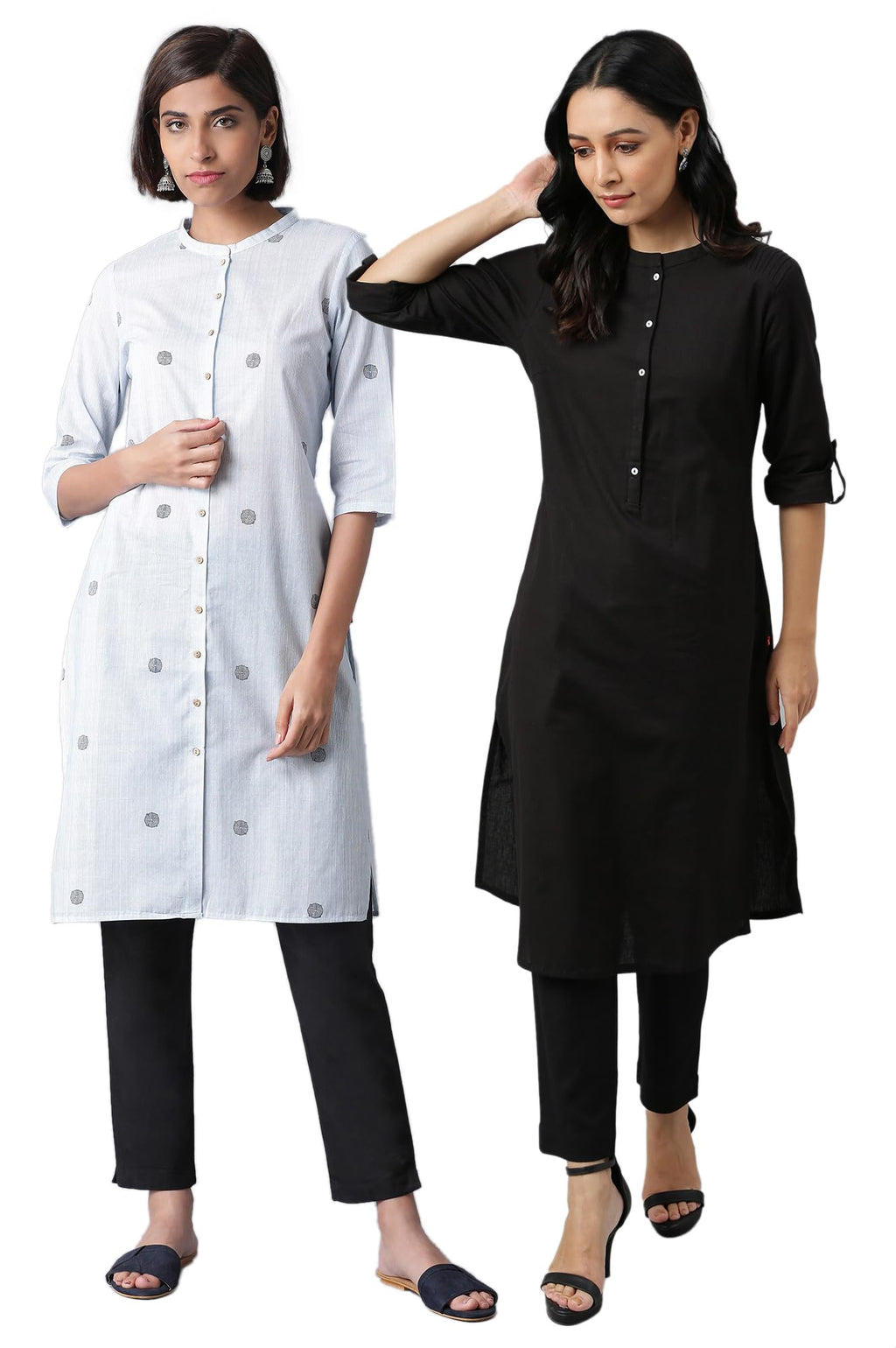 W For Woman Cotton Kurtas Combo | Straight Cotton Kurtas For Women Combo Pack Of 2 Light Blue