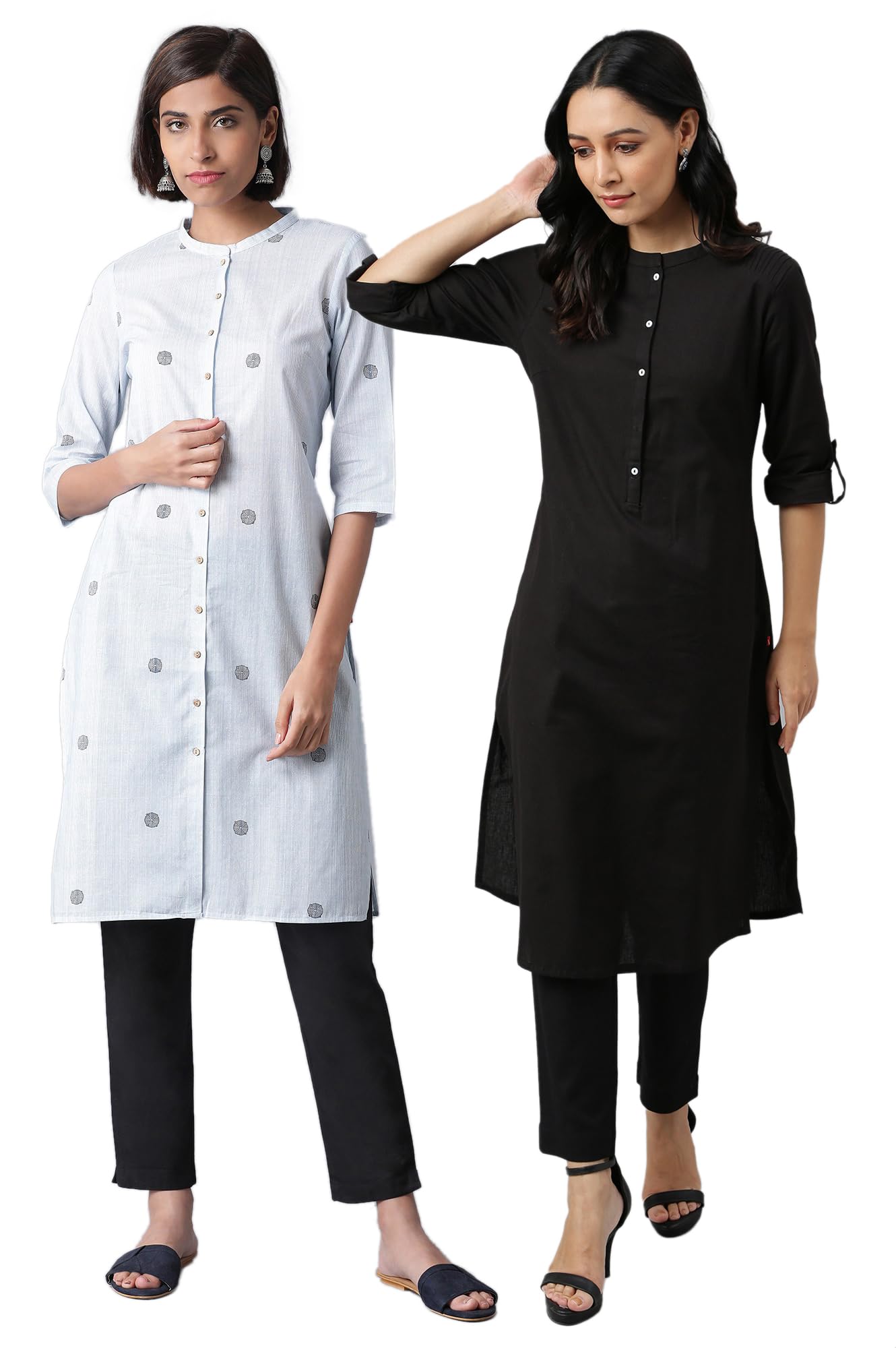 W For Woman Cotton Kurtas Combo | Straight Cotton Kurtas For Women Combo Pack Of 2 Light Blue