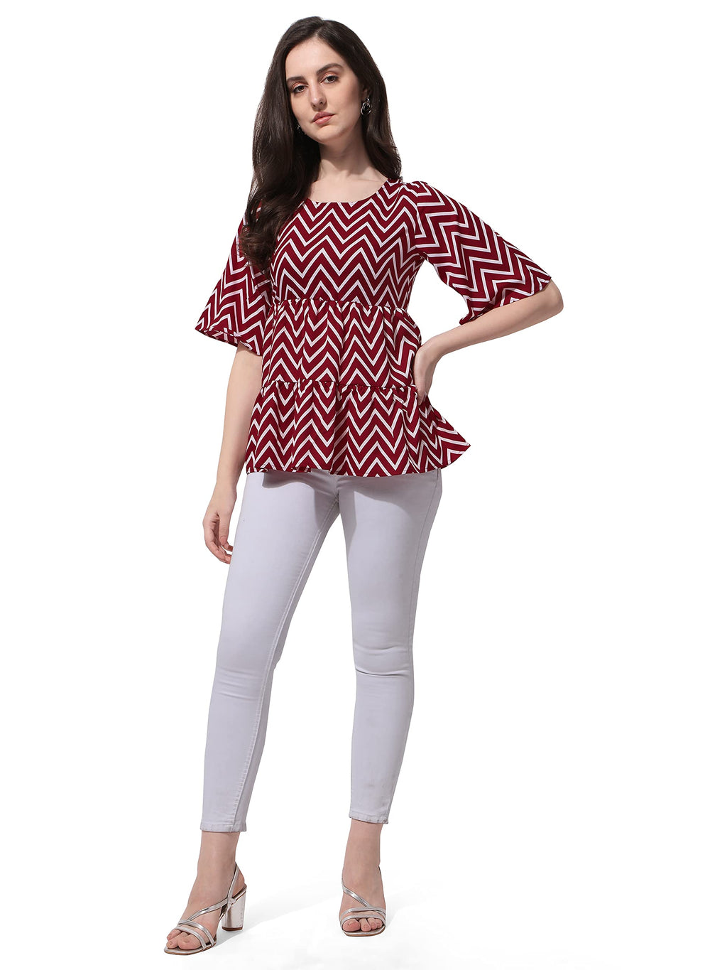 OOMPH! Peplum Tops for Women, Red - mt379