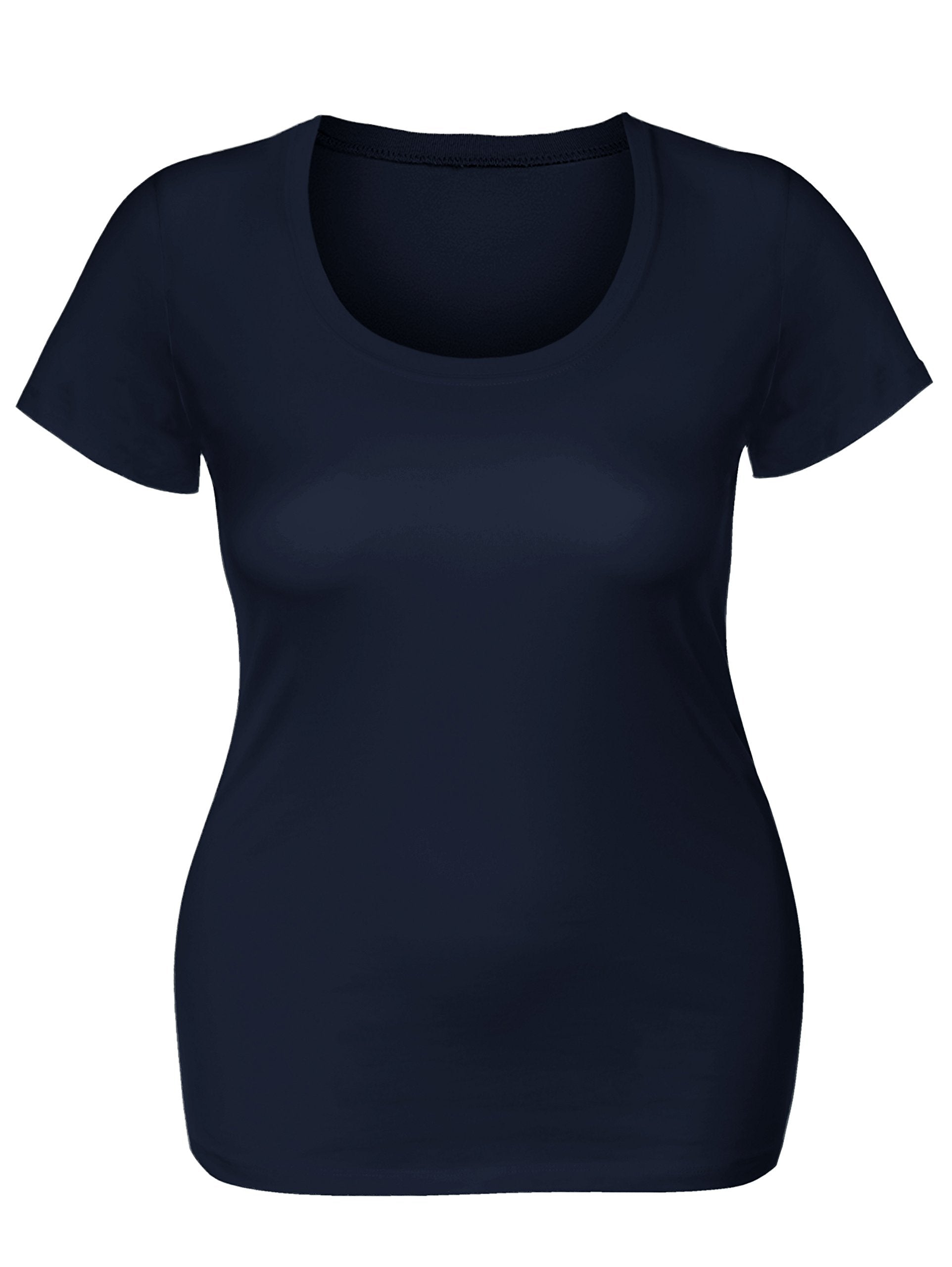Emmalise Women's Short Sleeve Tshirt Scoop Neck Tee Shirt (2XL, Navy)
