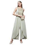 Miss Chase WomenS Dusty Green Halter Neck Sleeveless Solid Embellished Regular Jumpsuit (Mcaw21D04-89-238-03, Dusty Green, S)
