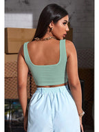 Sugathari Womens & Girls Solid Ribbed Boat Neck Sleeveless Crop Tops for Women (Top 36 Teal L)