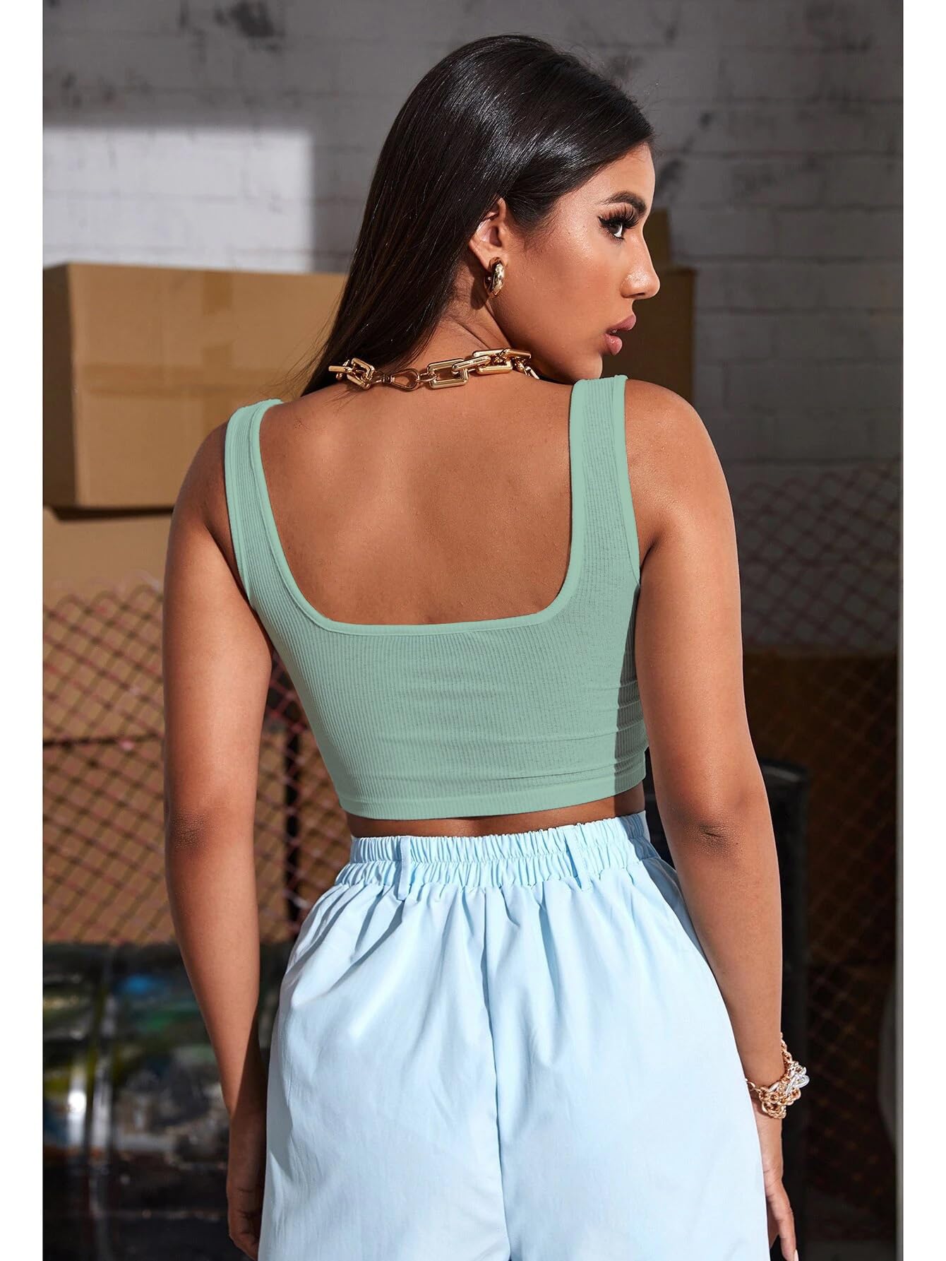 Sugathari Womens & Girls Solid Ribbed Boat Neck Sleeveless Crop Tops for Women (Top 36 Teal L)