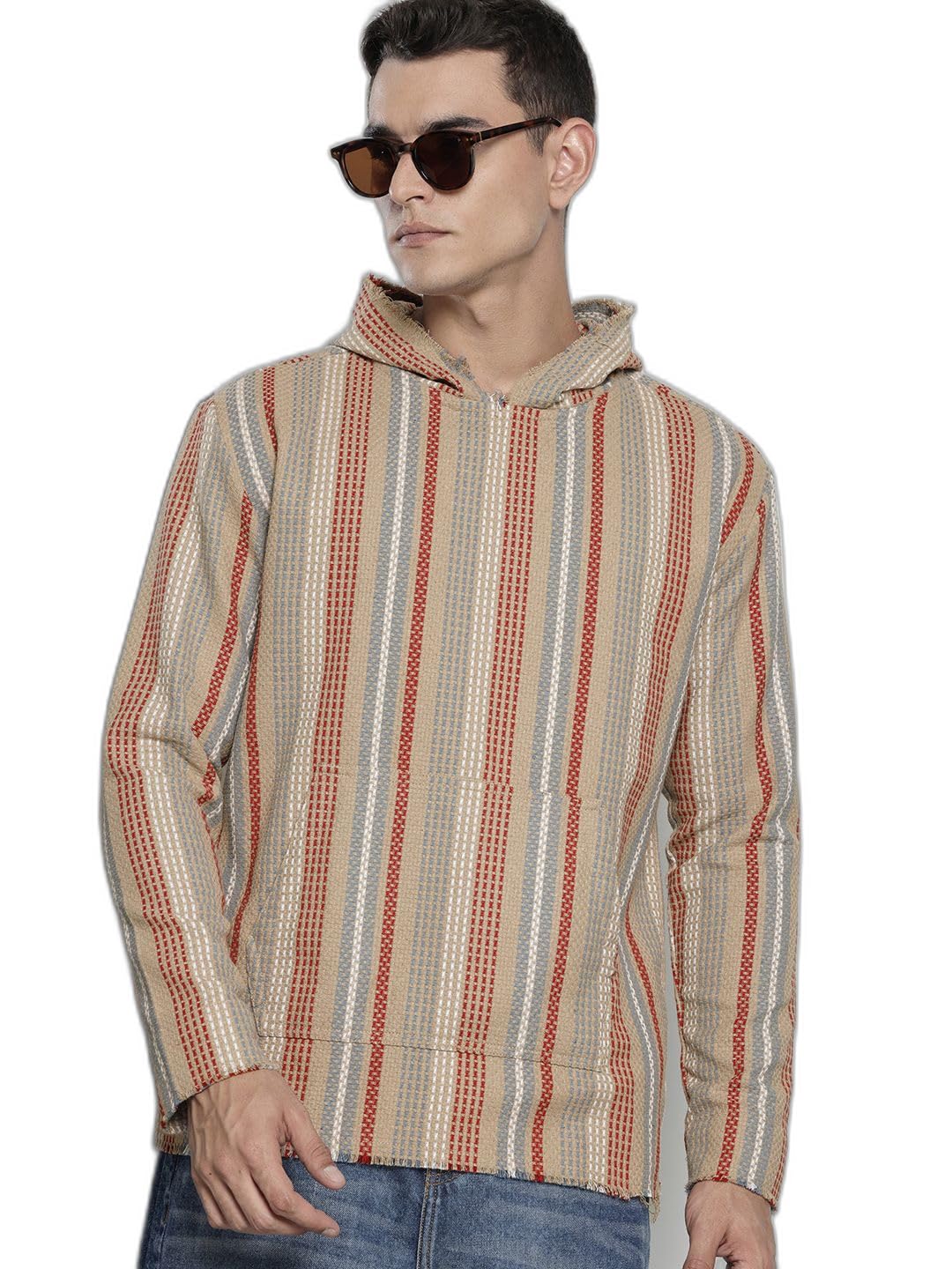 The Indian Garage Co Mens Relaxed Fit Striped Resort Wear Sweater