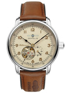 Zeppelin Mediterranee Leather Strap Open Heart Beige Dial Automatic 96665 Mens Watch