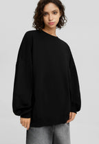 Kotty Women Full Sleeve Round Neck Oversize Solid Sweatshirt Ink Black