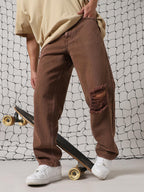 Hubberholme Men Cotton Casual Washed Relaxed Fit Mid-Rise Jeans Brown