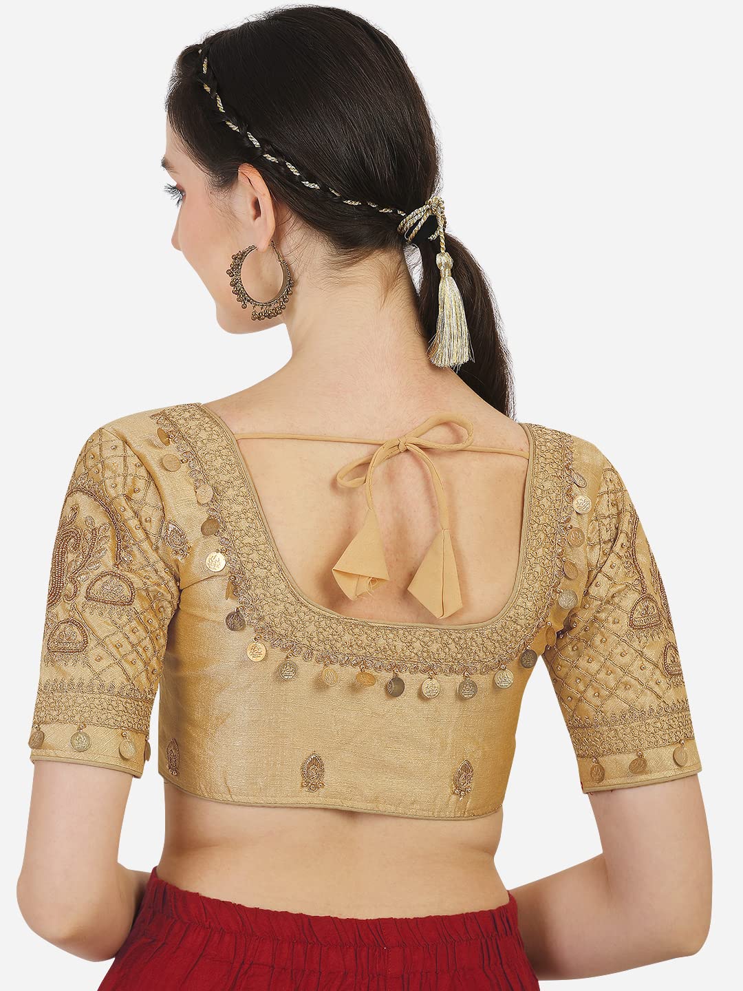 Pujia Mills WomenS Phantom Silk Embroidery Maggam Work Readymade Blouse