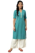 Green Stripe Plus Size Kurta In Chevron Yoke