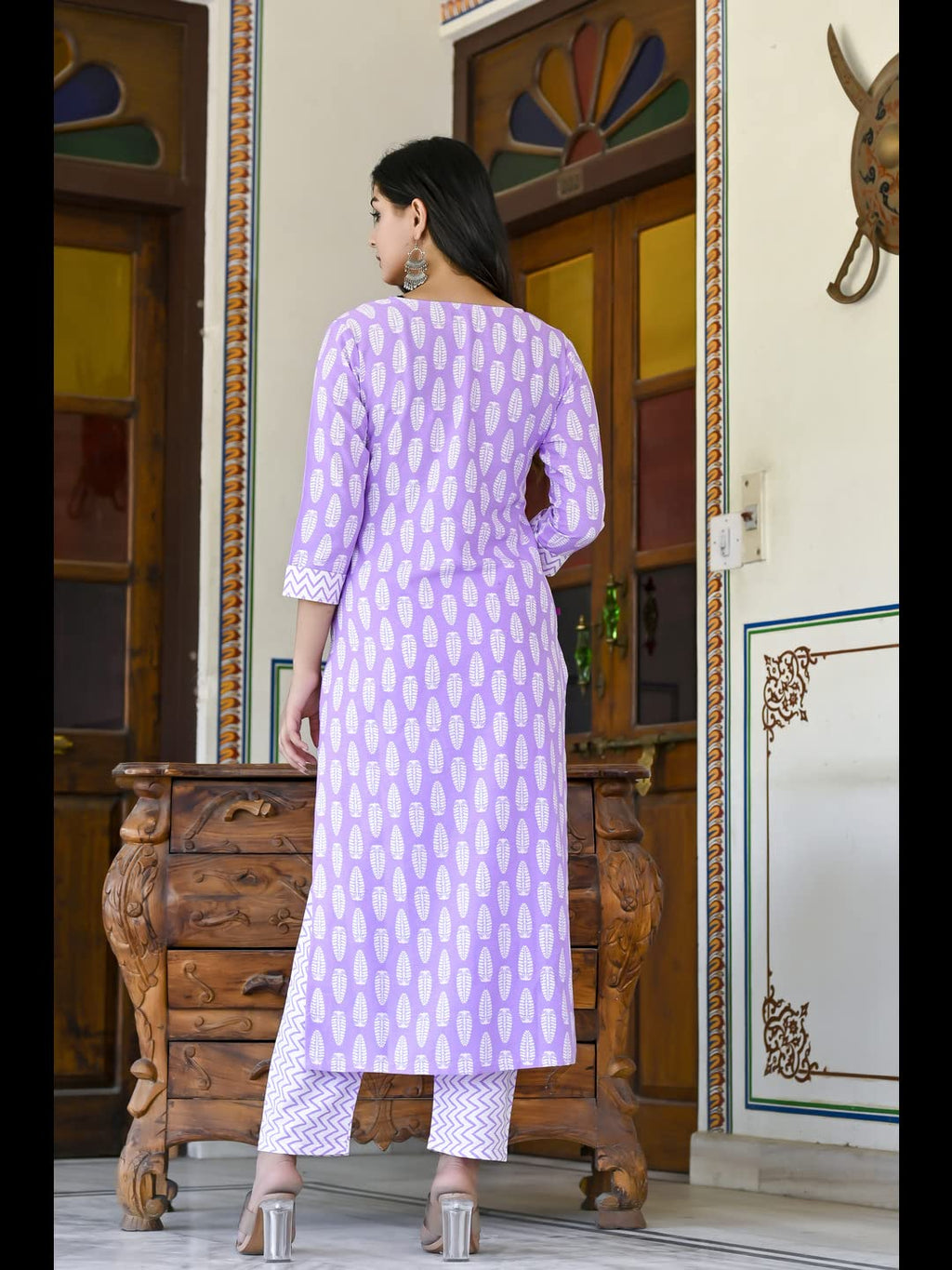 Gosriki Women'S Cotton Blend Traditional Straight Printed Kurta And Pant Set (Danapa Purple-Cmd-Gs)