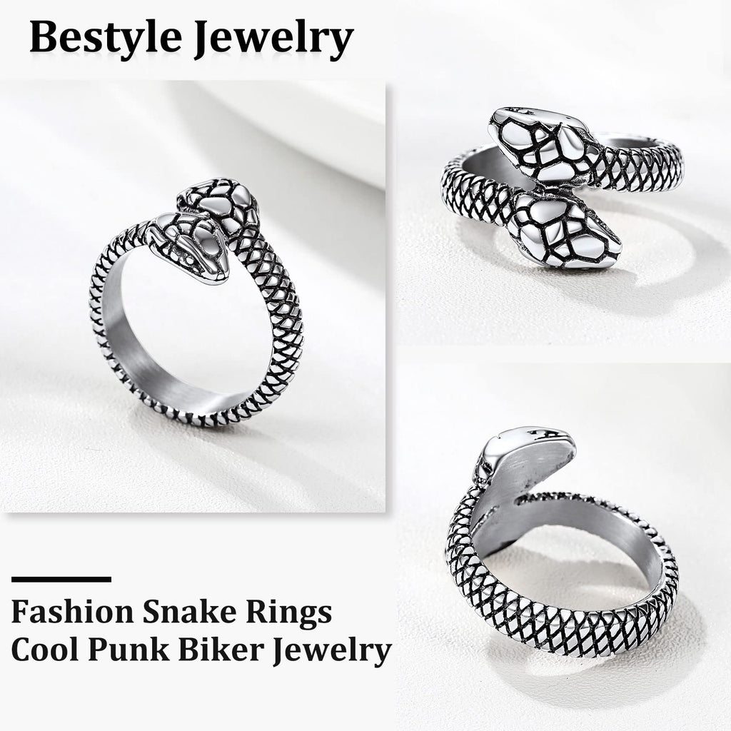 Bestyle Cool Stainless Steel Snake Ring for Women Men Cool Rings Snake Jewelry Gothic Punk Finger Rings Fashion Halloween Costum