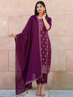 Libas WomenS Silk Blend Kurta Sets (33345O_Purple