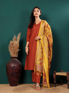 Varanga WomenS V-Neck Straight Kurta Set With Pants & Dupatta  Chic Ethnic Wear For Weddings, Festivals & Special Occasions (Sjs