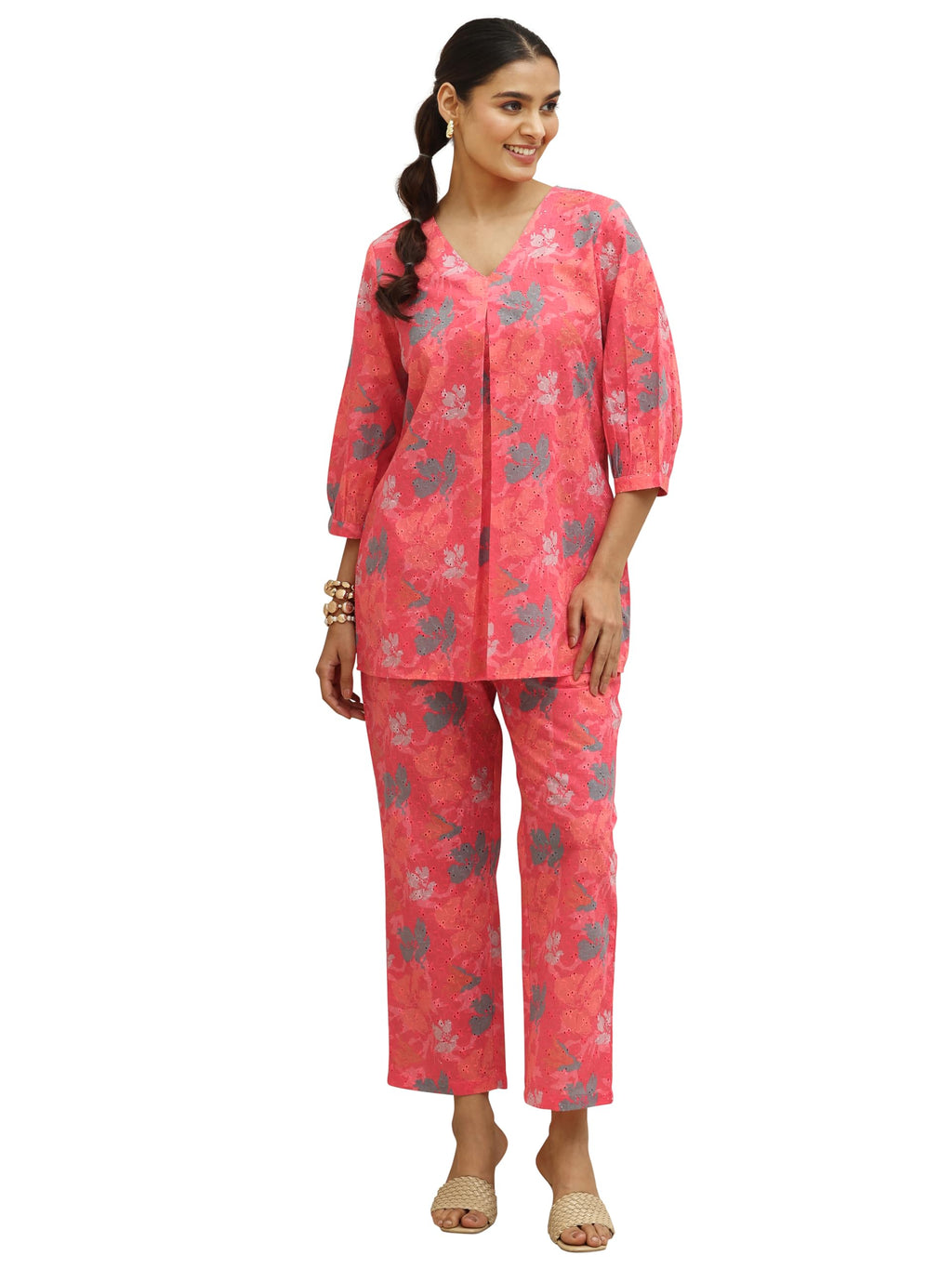 Libas WomenS Pure Cotton Co-Ords (99238_Coral_L)