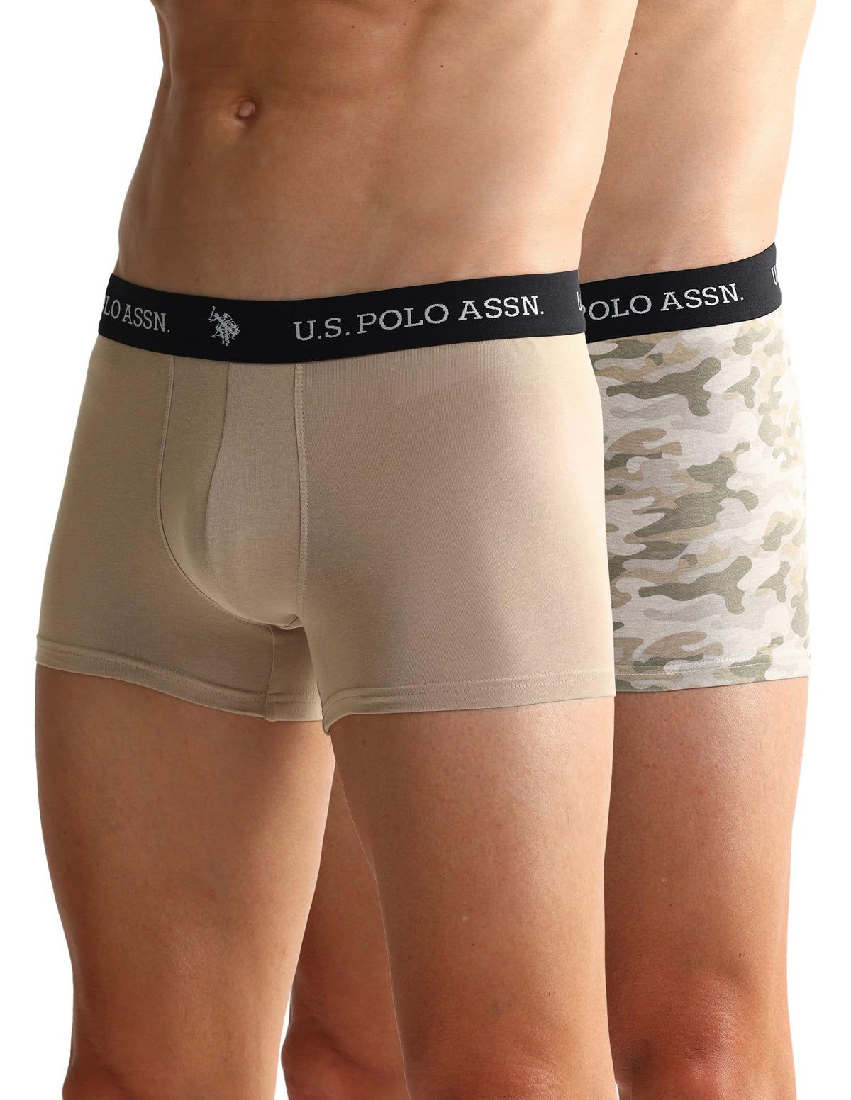 U.S. Polo Assn. Mens Elastic Waistband Ribbed Solid Oet10 Trunks  Pack Of 2 Camo Beige  Beige L