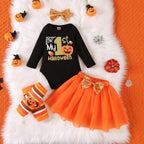 Baby Girls Halloween Outfits Costume My 1st Halloween Romper+ Tutu Skirt+ Striated Leg Warmer+ Bunny Headband 4Pcs Outfit Set (B)