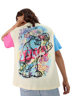 The Souled Store Official Disney: Pixar Monsters Women and Girls Short Sleeve Round Neck Multicolor Graphic Printed Cotton Overs